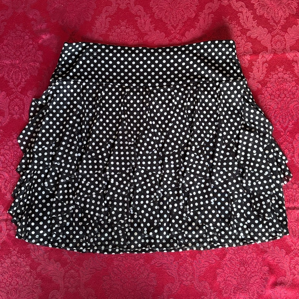 INC International Concepts Black White Polka Dot Tiered Ruffle Lined Mini Skirt